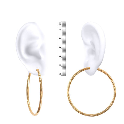 Ladies 9ct Gold  Twisted 3mm Hoop Earrings 55mm - JER200