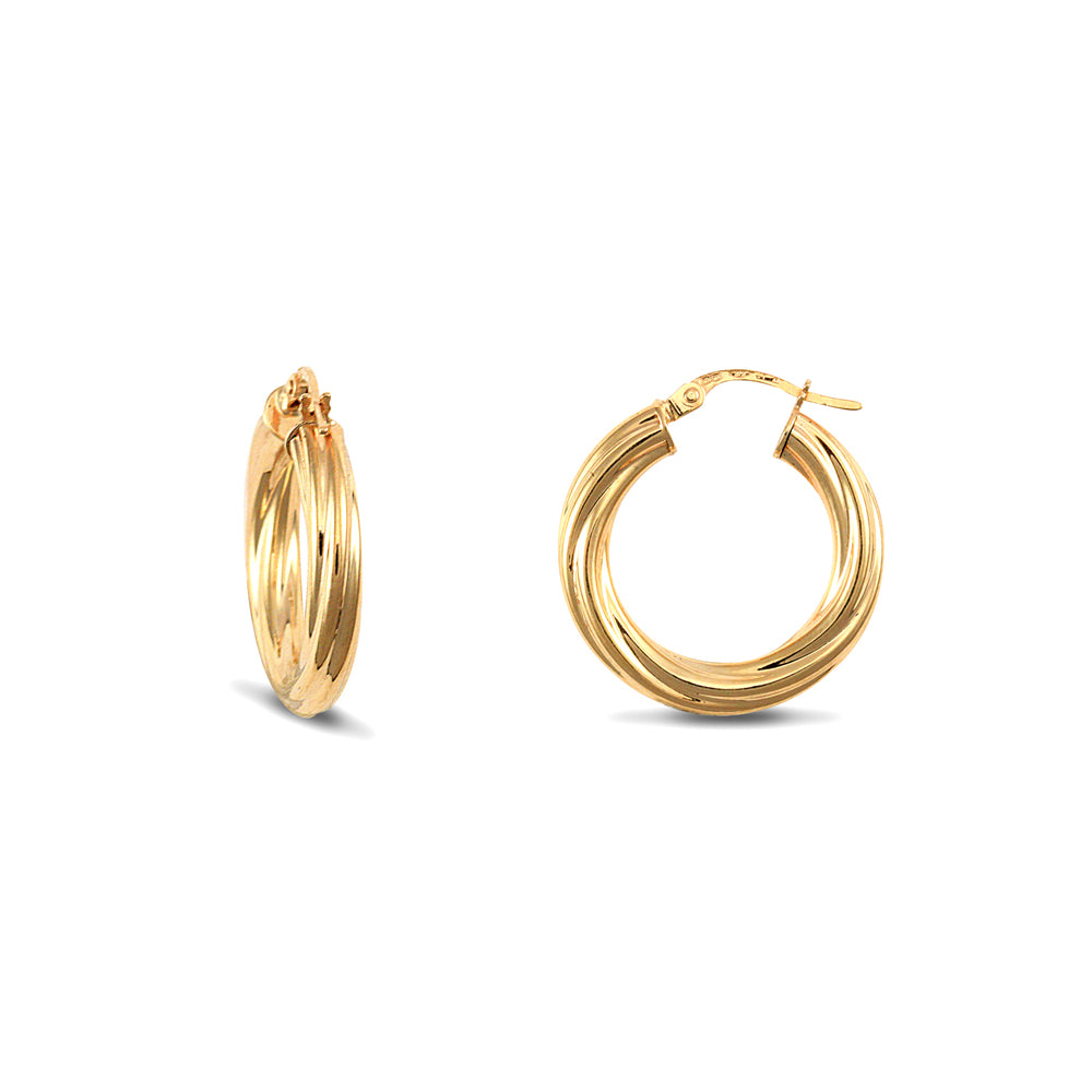 Ladies 9ct Gold  Twisted 4mm Hoop Earrings 23mm - JER201