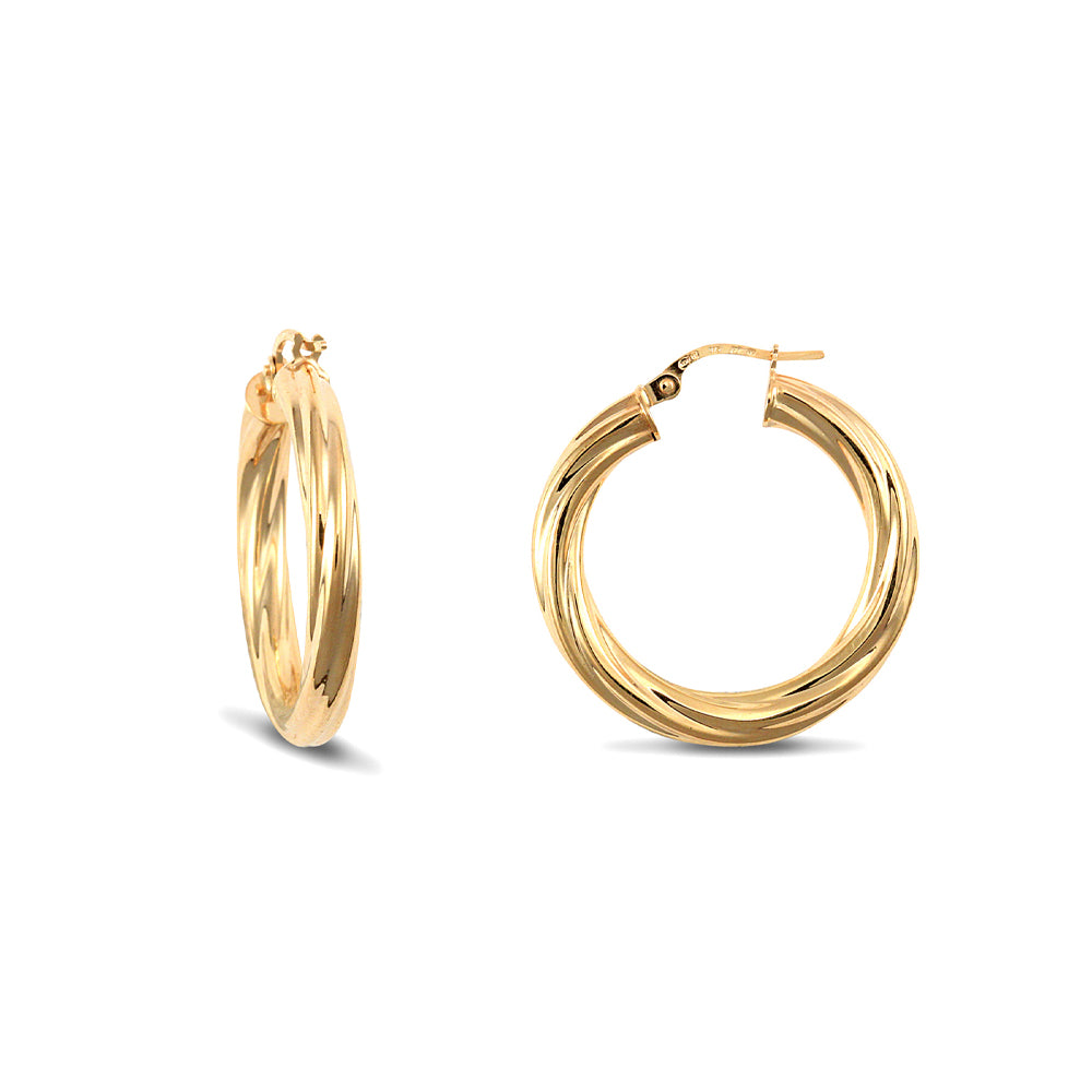 Ladies 9ct Gold  Twisted 4mm Hoop Earrings 27mm - JER202