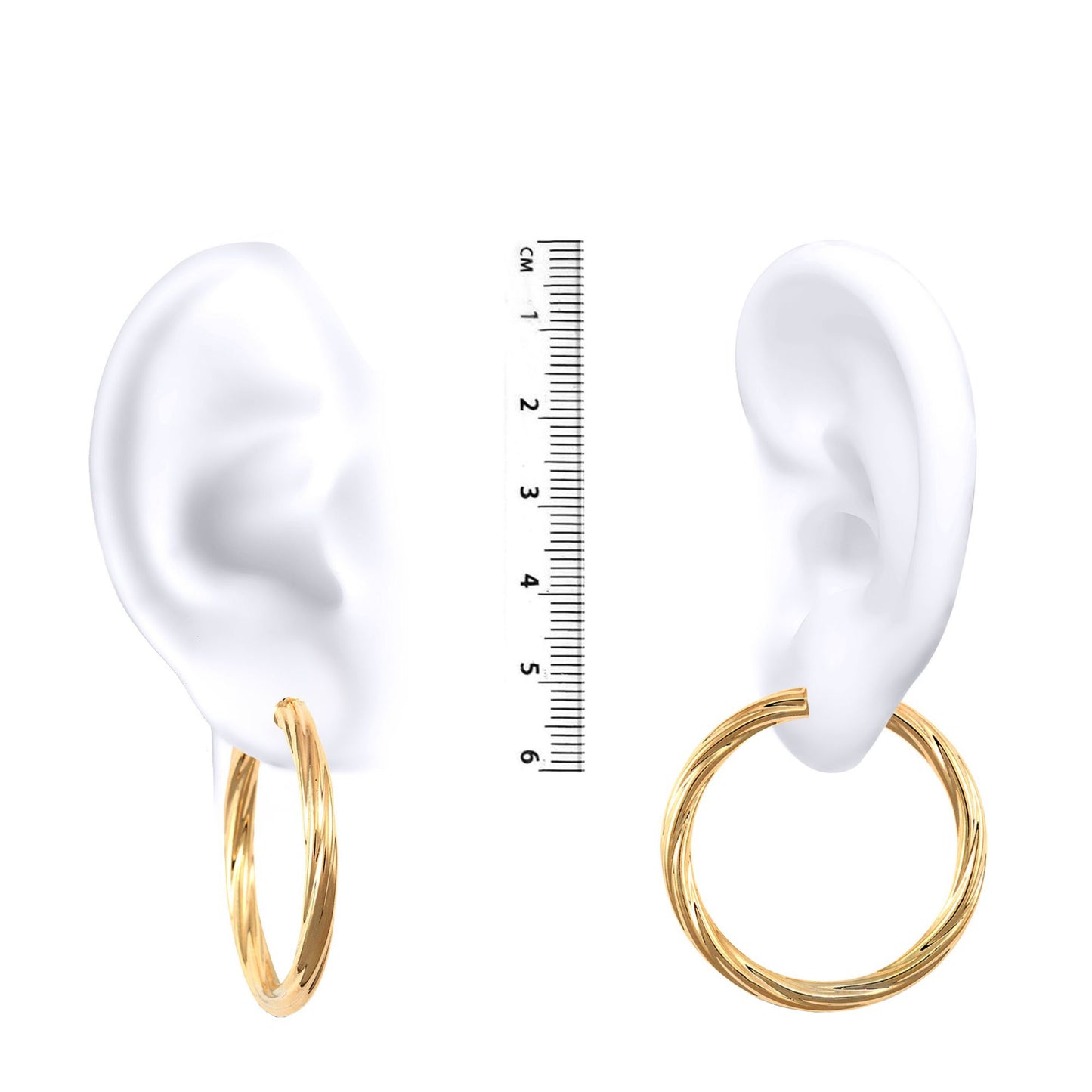 Ladies 9ct Gold  Twisted 4mm Hoop Earrings 37mm - JER204