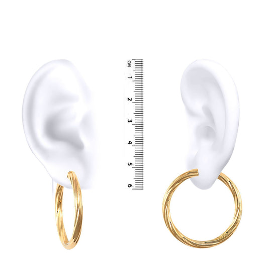 Ladies 9ct Gold  Twisted 4mm Hoop Earrings 37mm - JER204