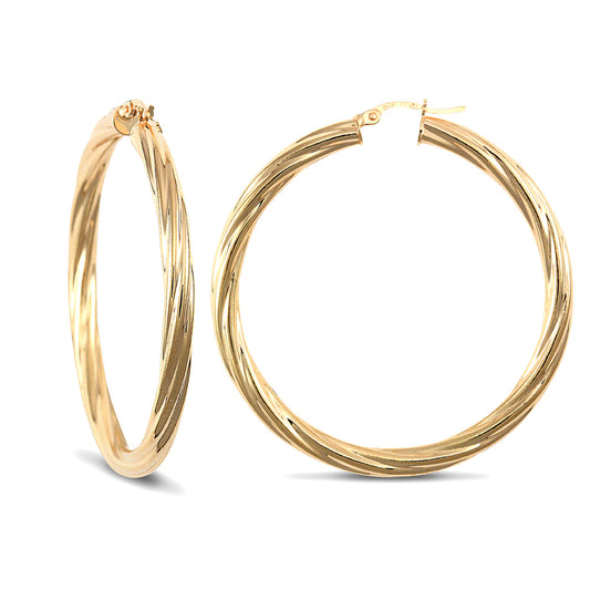 Ladies 9ct Gold  Twisted 4mm Hoop Earrings 47mm - JER205