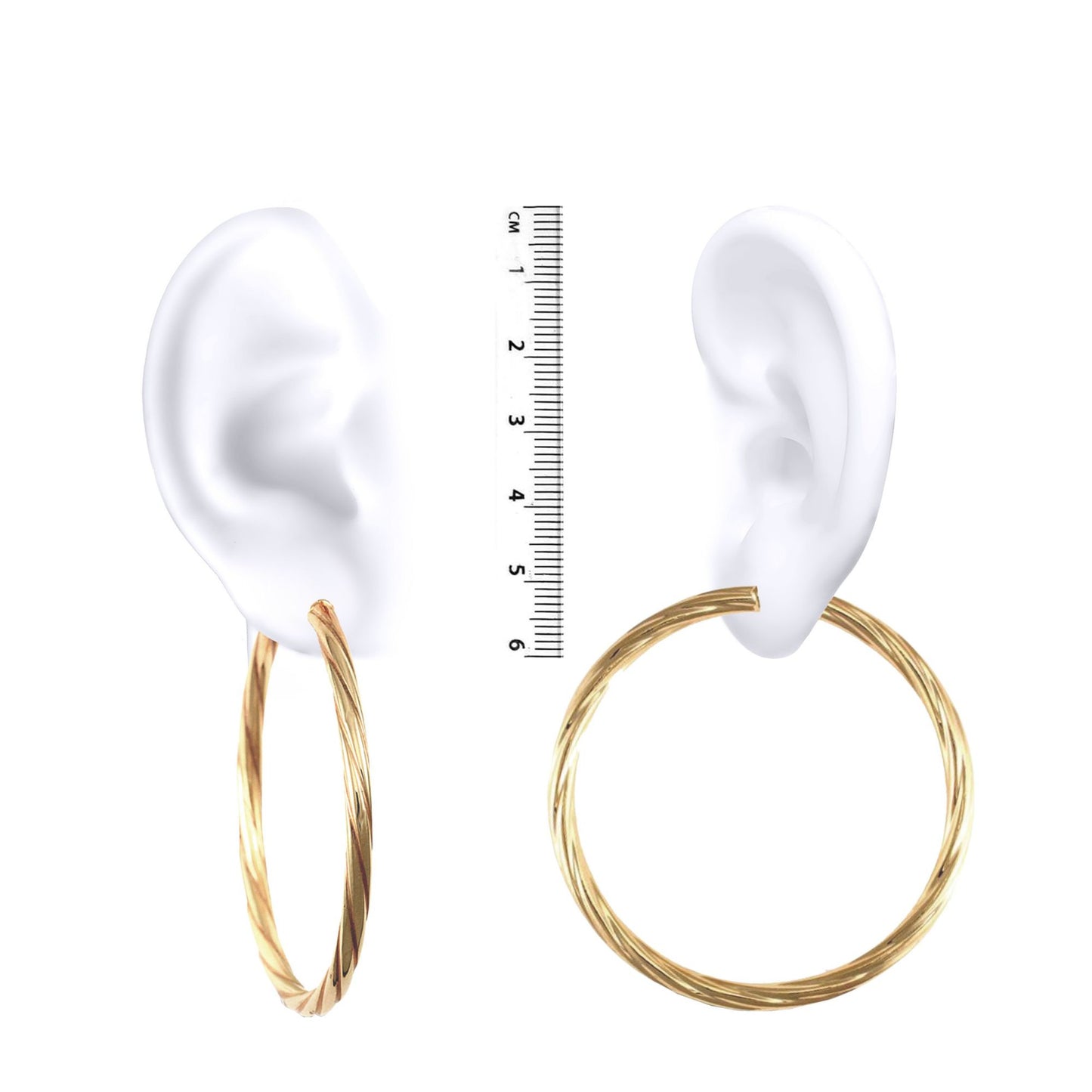 Ladies 9ct Gold  Twisted 4mm Hoop Earrings 57mm - JER206