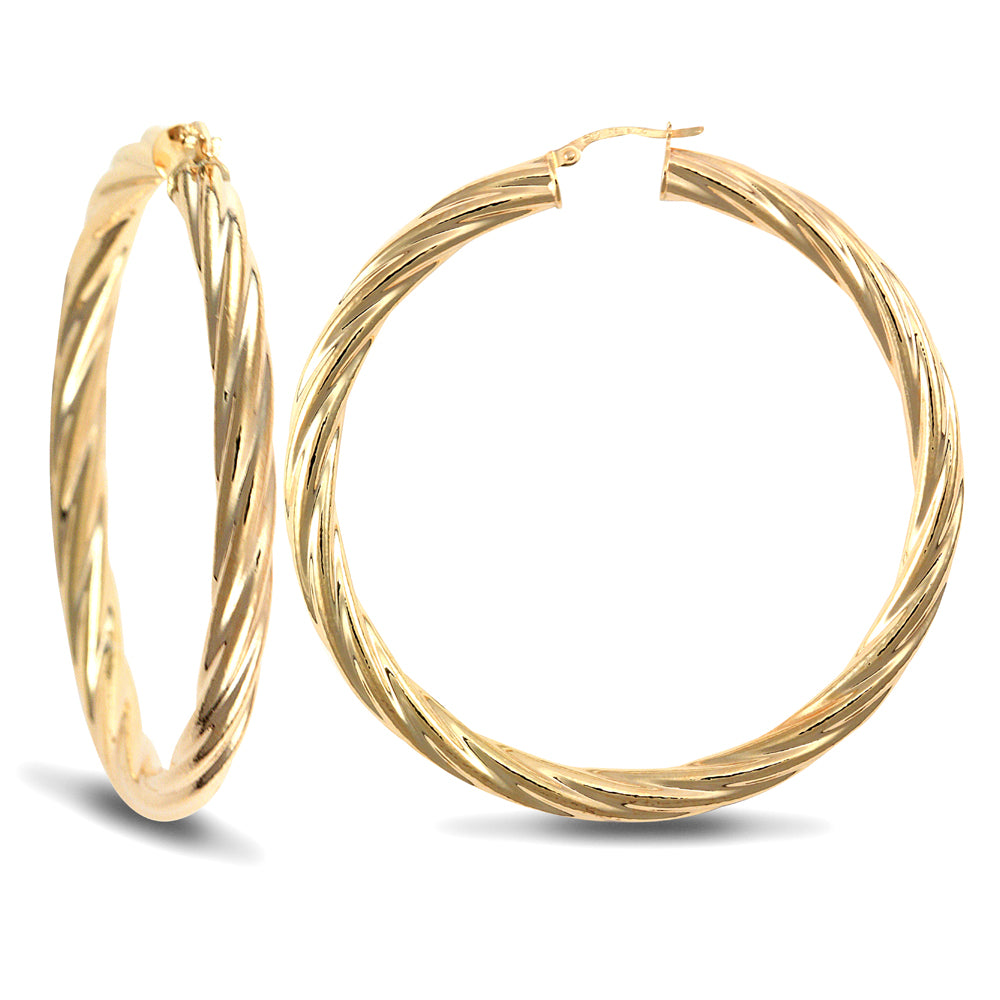 Ladies 9ct Gold  Twisted 5mm Hoop Earrings 59mm - JER212