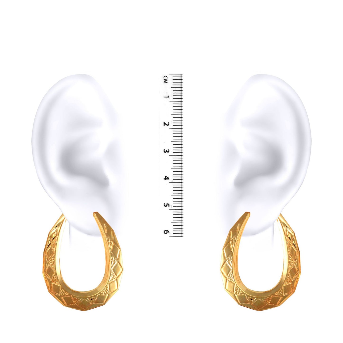 Ladies 9ct Gold  Pear Shape Diamond Pattern Creole Earrings - JER277