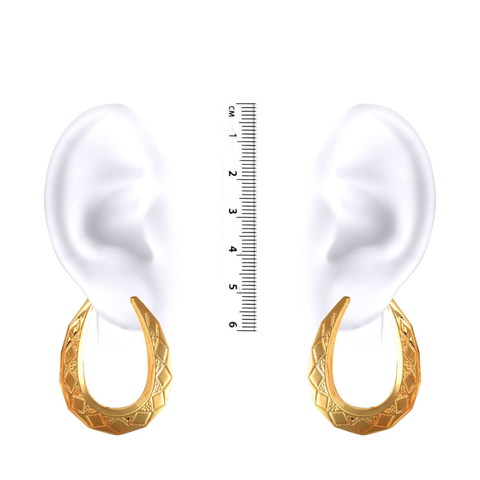 Ladies 9ct Gold  Pear Shape Diamond Pattern Creole Earrings - JER277