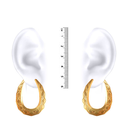 Ladies 9ct Gold  Pear Shape Diamond Pattern Creole Earrings - JER277