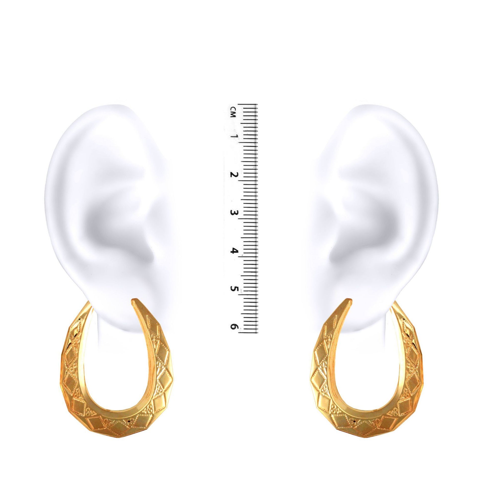 Ladies 9ct Gold  Pear Shape Diamond Pattern Creole Earrings - JER277
