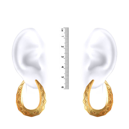 Ladies 9ct Gold  Pear Shape Diamond Pattern Creole Earrings - JER277