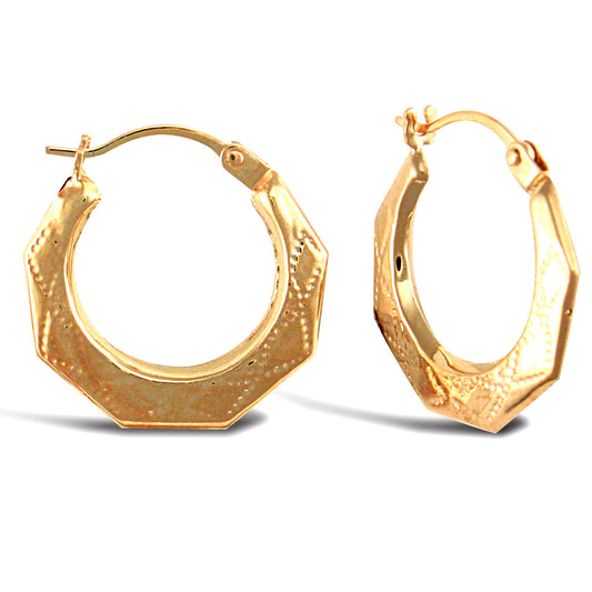 Ladies 9ct Gold  Diamond Pattern Creole Earrings - JER286