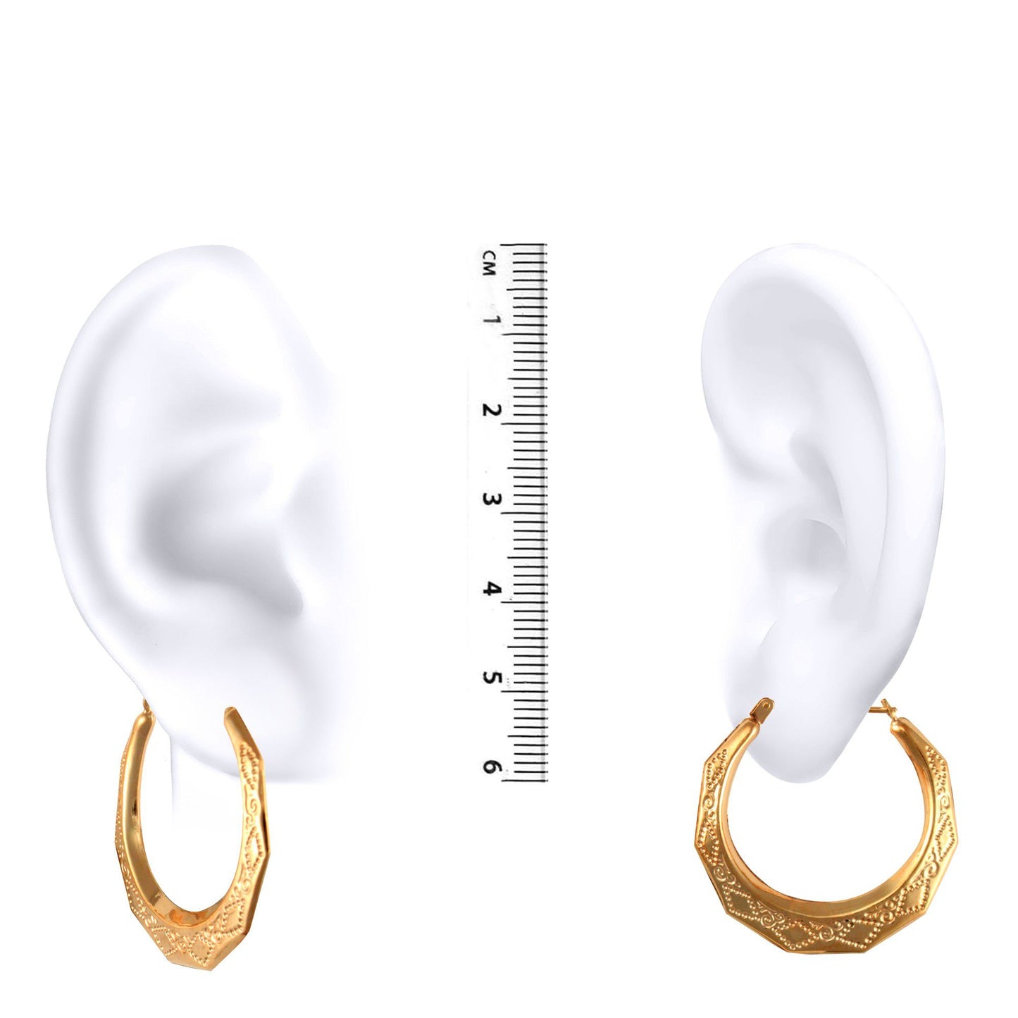 Ladies 9ct Gold  Diamond Pattern Creole Earrings 29mm - JER288