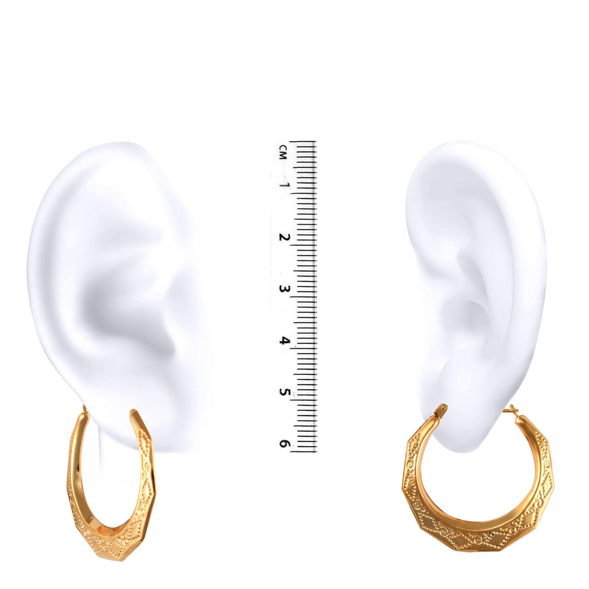 Ladies 9ct Gold  Diamond Pattern Creole Earrings 29mm - JER288