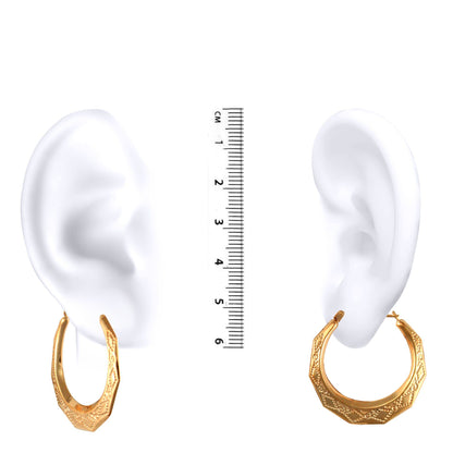 Ladies 9ct Gold  Diamond Pattern Creole Earrings 29mm - JER288