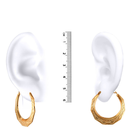 Ladies 9ct Gold  Diamond Pattern Creole Earrings 29mm - JER288