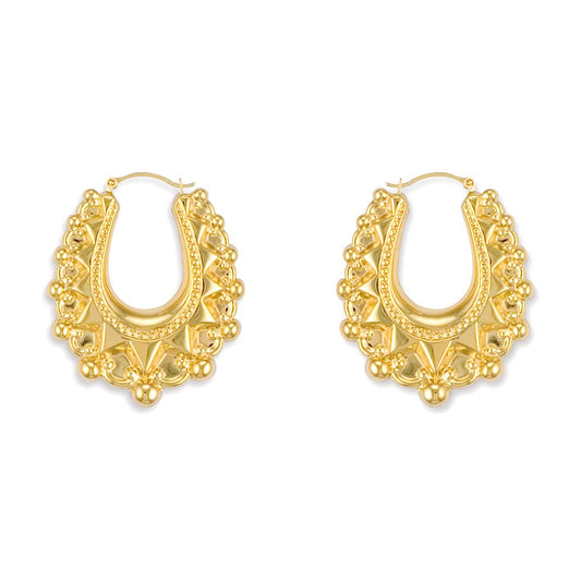 9ct Gold  pear-shaped Spiked & beaded Creole Earrings - JER306