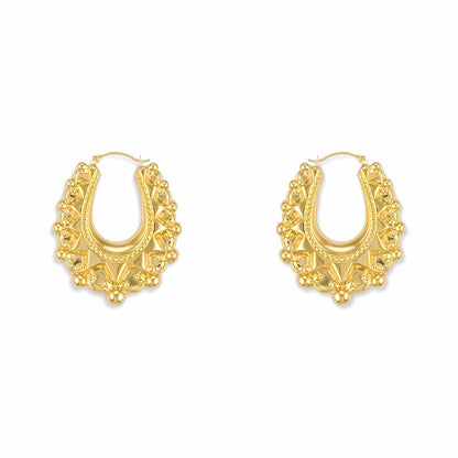 Gold-plated Silver  Oval Pear Spikey Bead Creole Earrings 24mm - AER178A-GP