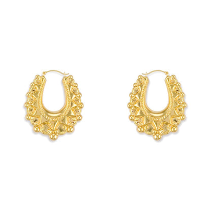 Gold-plated Silver  Oval Pear Spikey Bead Creole Earrings 24mm - AER178A-GP