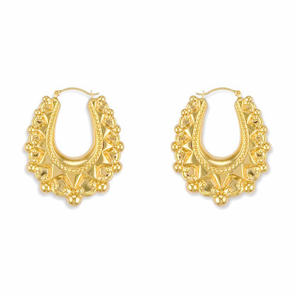 Gold-plated Silver  Oval Pear Spikey Bead Creole Earrings 31mm - AER178B-GP