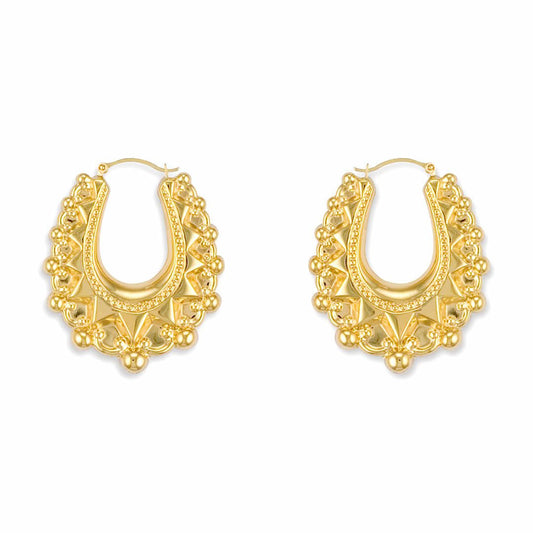 Gold-plated Silver  Oval Pear Spikey Bead Creole Earrings 31mm - AER178B-GP