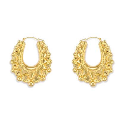 Gold-plated Silver  Oval Pear Spikey Bead Creole Earrings 31mm - AER178B-GP