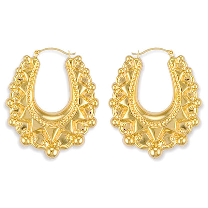 Ladies 9ct Gold  Oval Pear Spikey Bead Creole Earrings 41mm - JER308