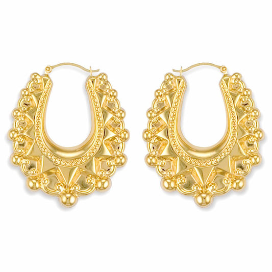 Gold-plated Silver  Oval Pear Spikey Bead Creole Earrings 41mm - AER178C-GP