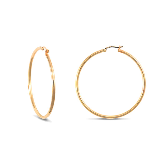 Ladies 9ct Gold  Polished 2mm Hoop Earrings 45mm - JER390