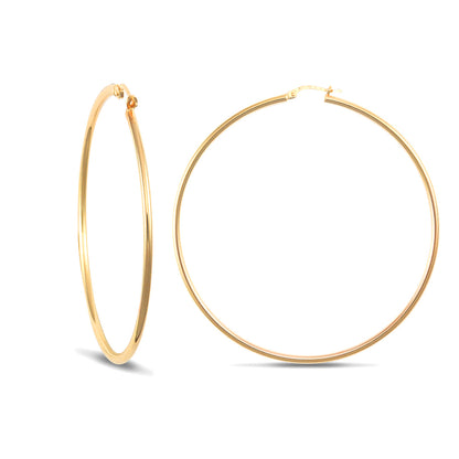 Ladies 9ct Gold  Polished 2mm Hoop Earrings 65mm - JER391