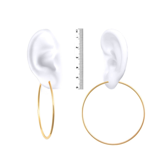 Ladies 9ct Gold  Polished 2mm Hoop Earrings 65mm - JER391