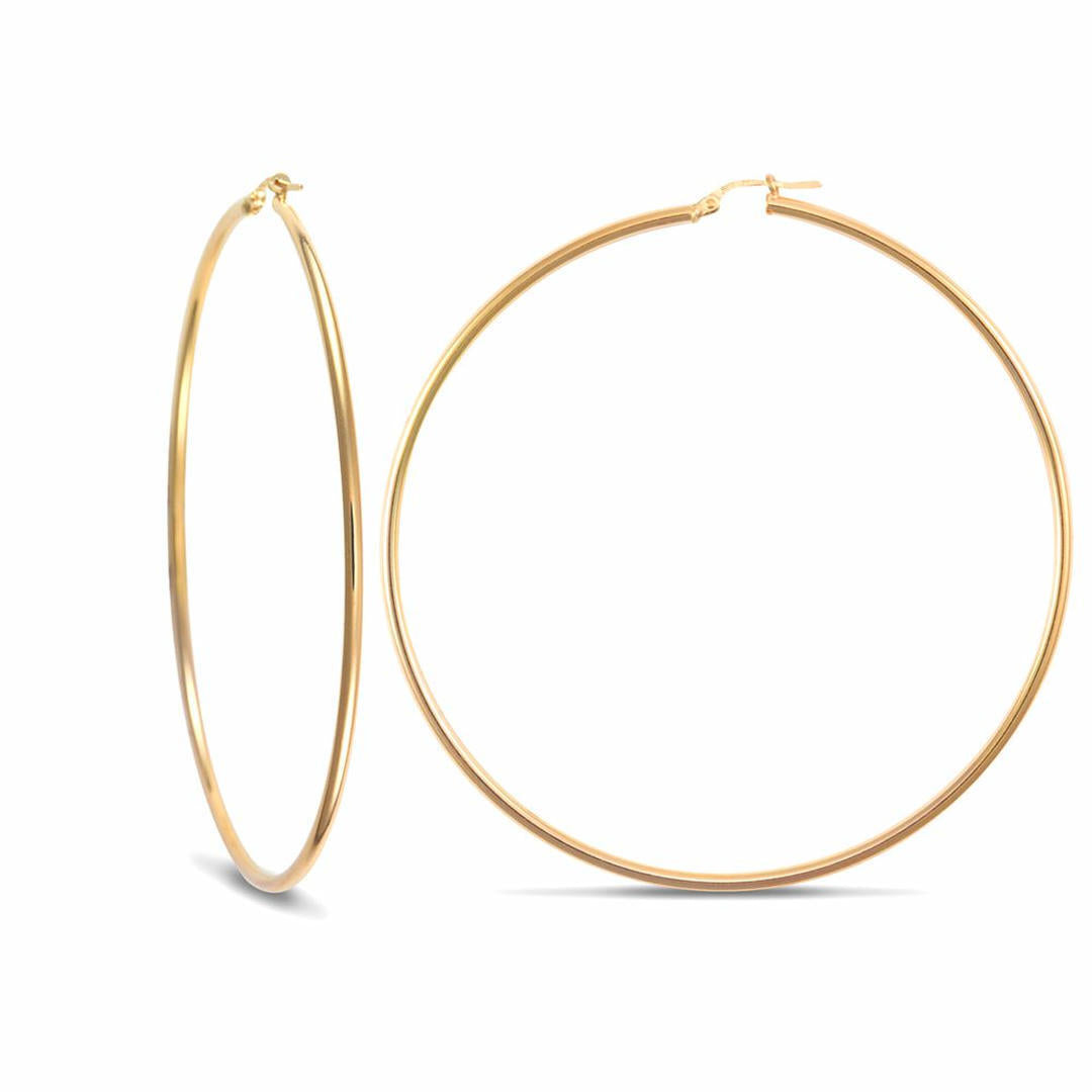 Ladies 9ct Gold  Polished 2mm Hoop Earrings 74mm - JER392
