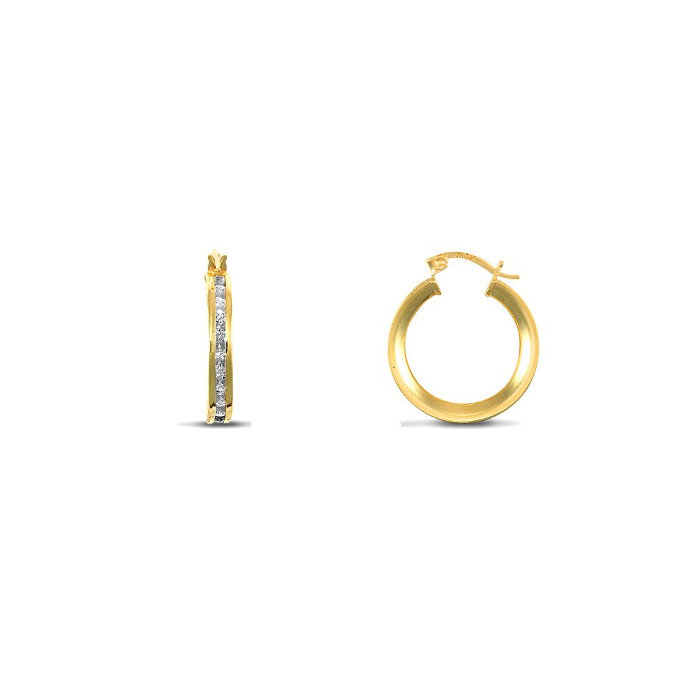 9ct Gold  CZ Eternity 4mm Hoop Earrings 17mm - JER399
