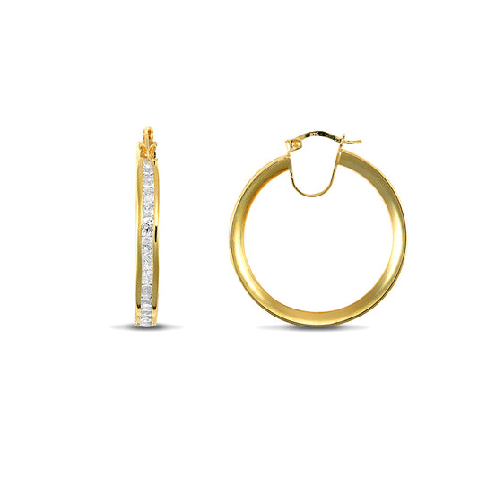 9ct Gold  CZ Eternity 4mm Hoop Earrings 29mm - JER401