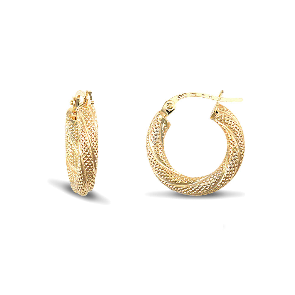 Ladies 9ct Gold  Snake Skin Twisted 3mm Hoop Earrings 16mm - JER457A