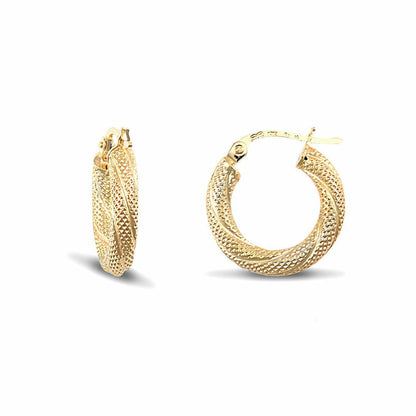 Ladies 9ct Gold  Snake Skin Twisted 3mm Hoop Earrings 16mm - JER457A