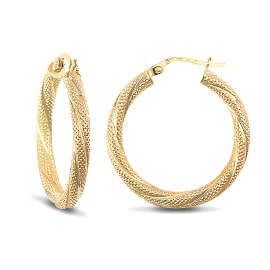 Ladies 9ct Gold  Snake Skin Twisted 3mm Hoop Earrings 25mm - JER457C