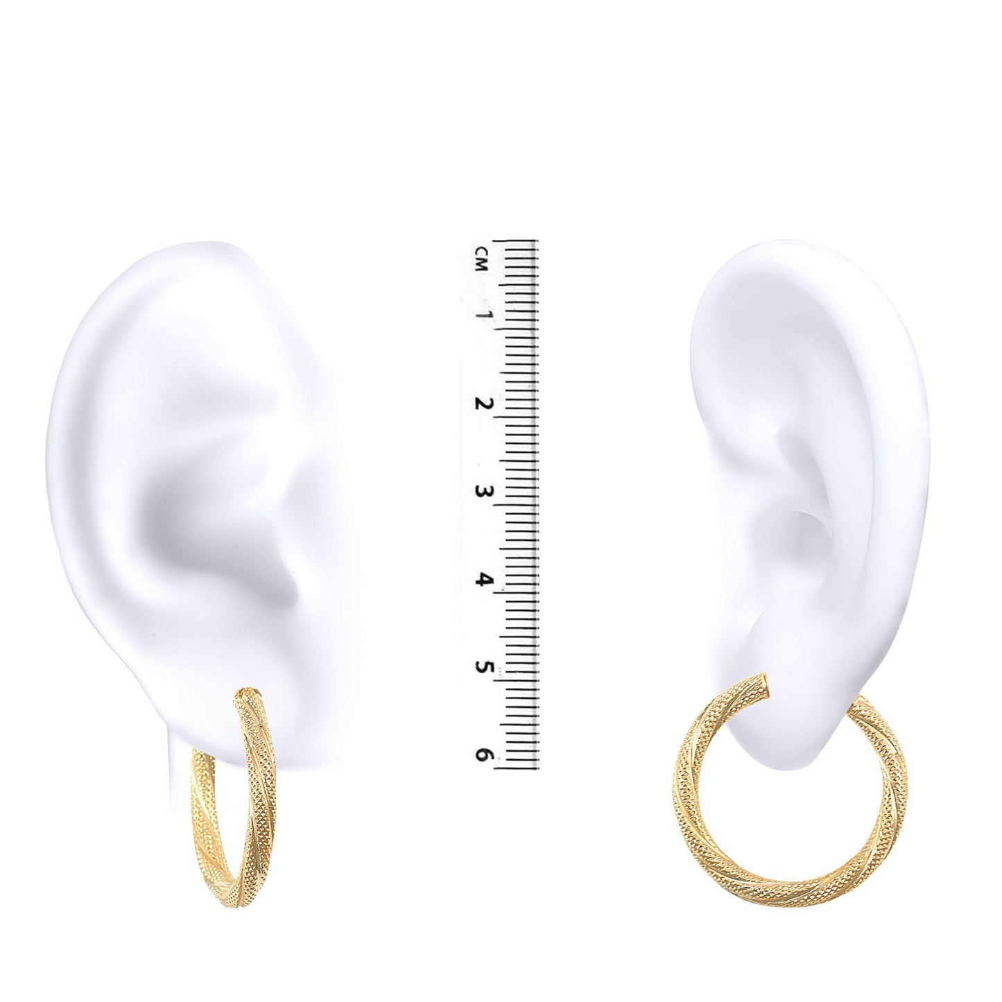 Ladies 9ct Gold  Snake Skin Twisted 3mm Hoop Earrings 25mm - JER457C