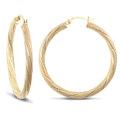 Ladies 9ct Gold  Snake Skin Twisted 3mm Hoop Earrings 35mm - JER457E