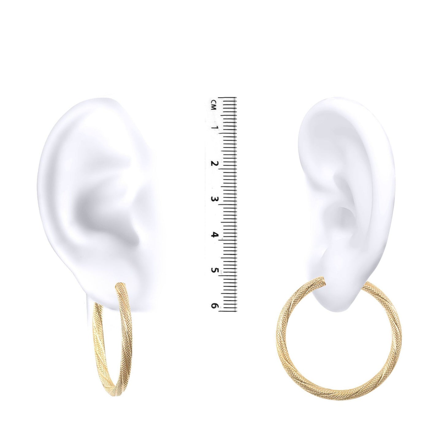 Ladies 9ct Gold  Snake Skin Twisted 3mm Hoop Earrings 35mm - JER457E