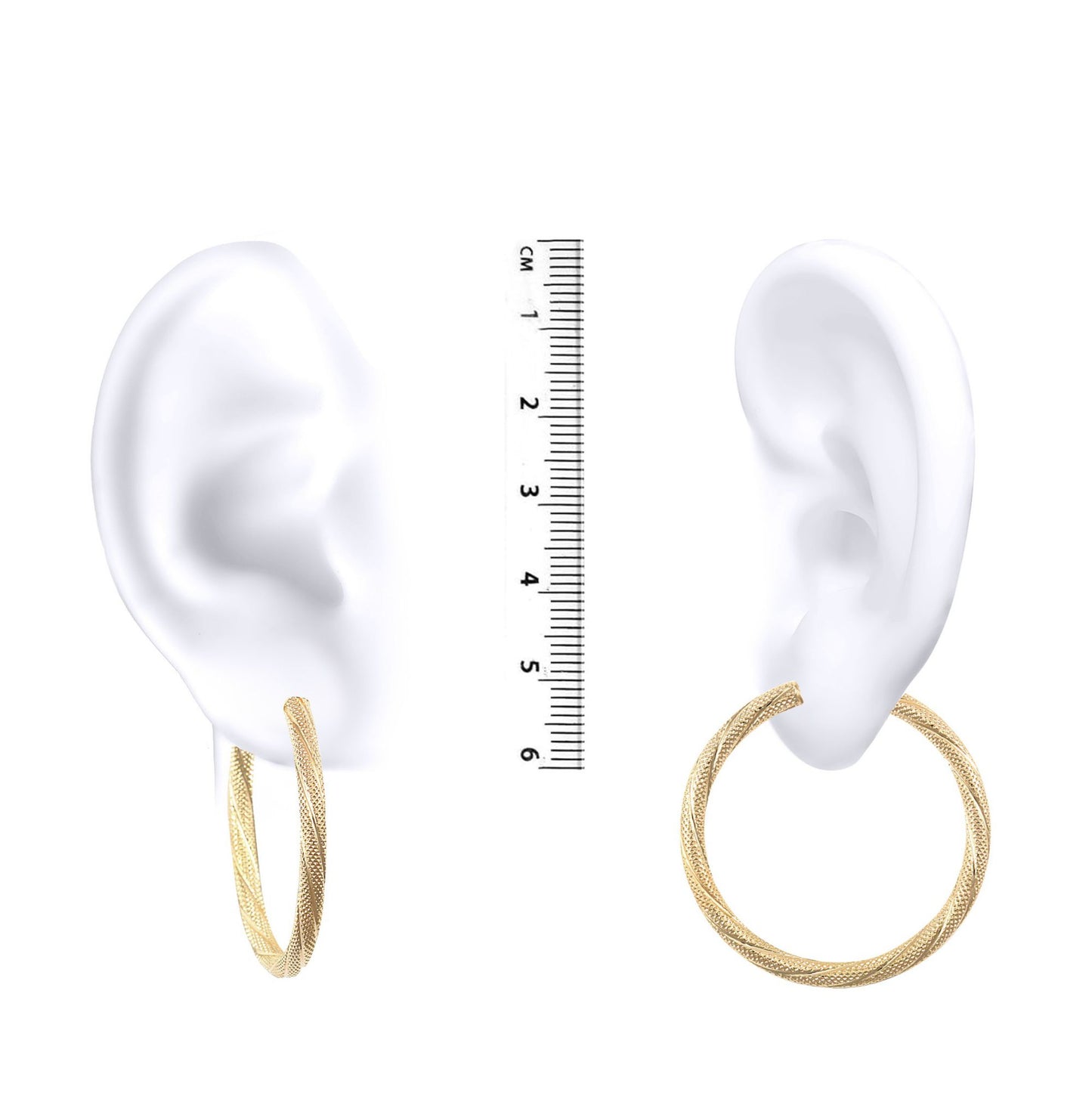 Ladies 9ct Gold  Snake Skin Twisted 3mm Hoop Earrings 35mm - JER457E