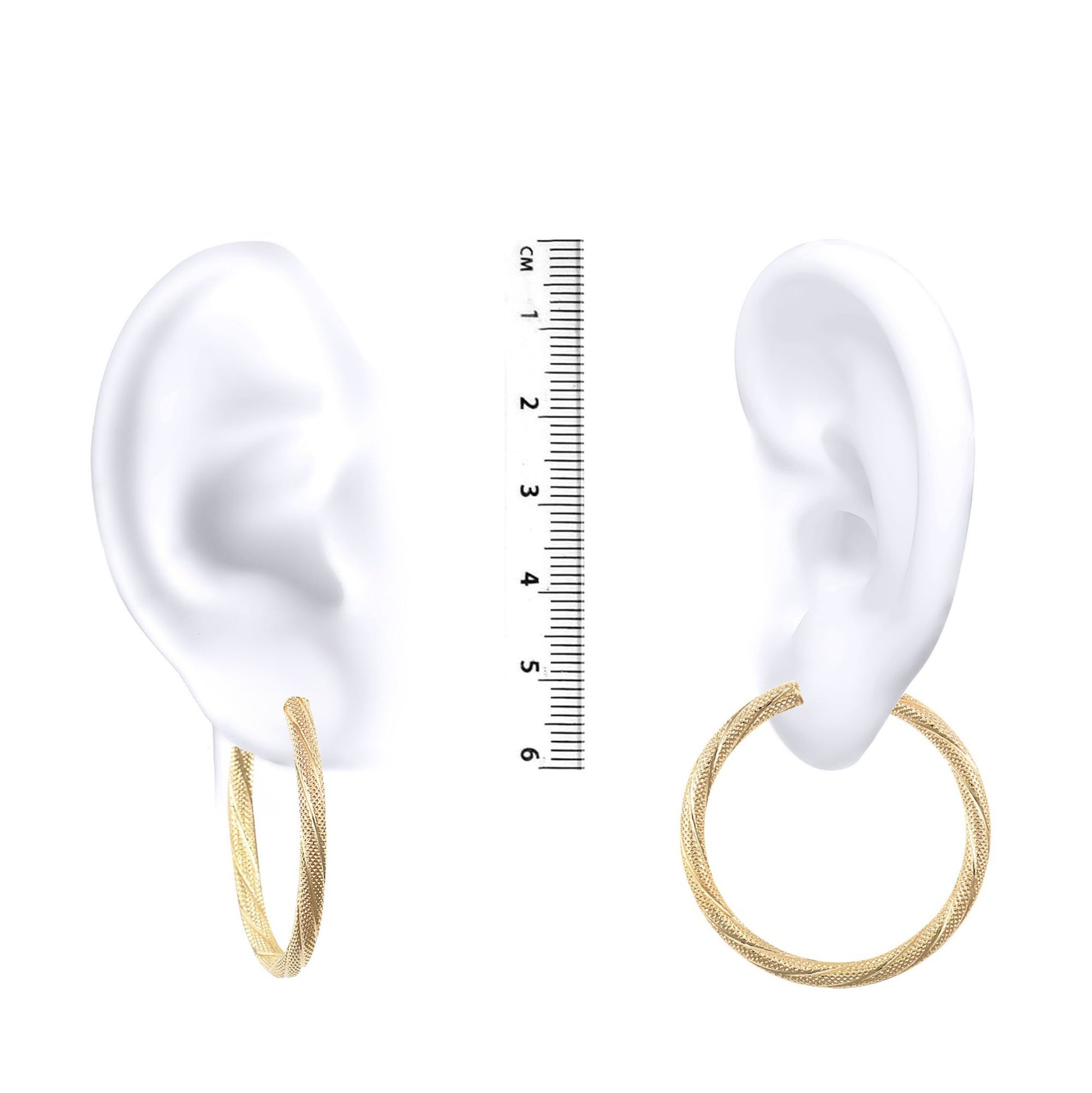 Ladies 9ct Gold  Snake Skin Twisted 3mm Hoop Earrings 35mm - JER457E