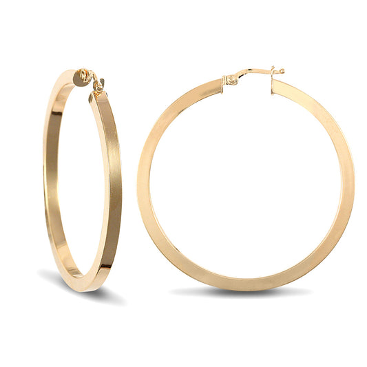 Ladies 9ct Gold  Square Tube 3mm Hoop Earrings 45mm - JER458D