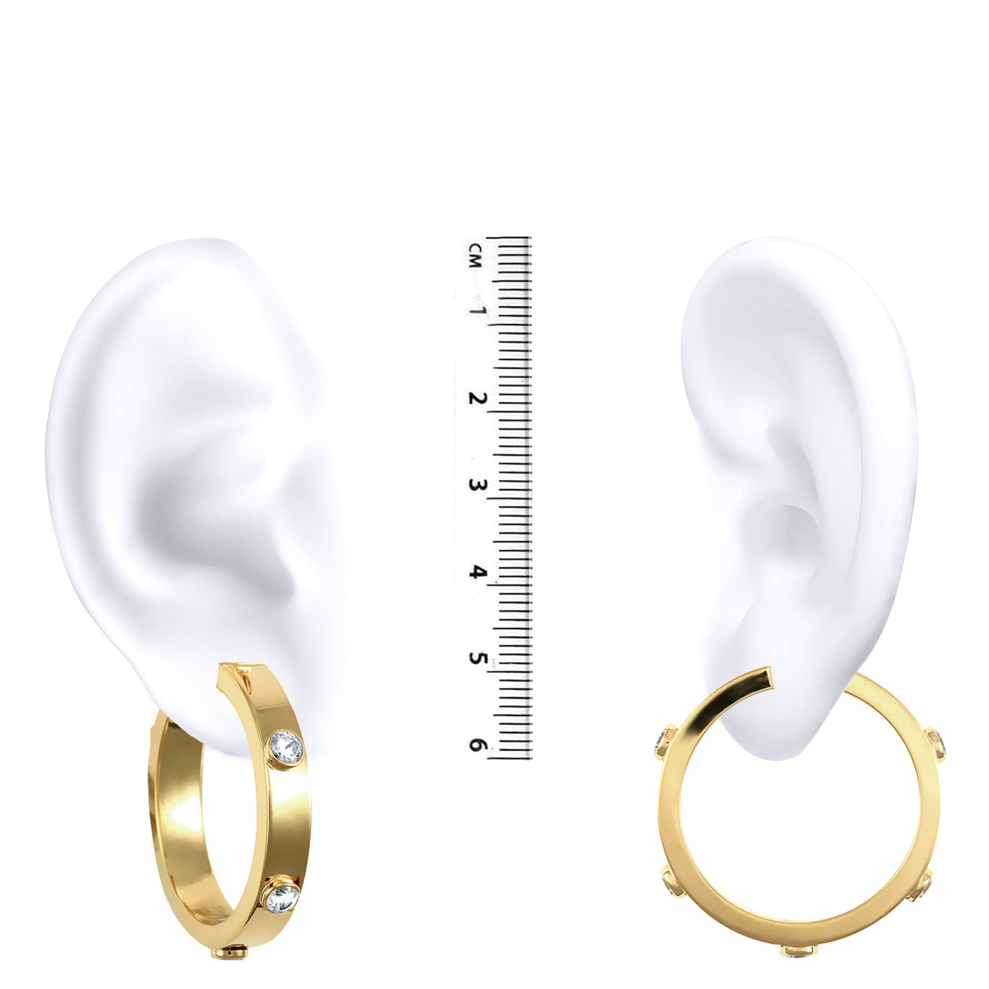 9ct Gold  CZ Square Tube 6mm Hoop Earrings 34mm - JER482B