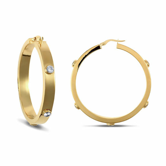 9ct Gold  CZ Square Tube 6mm Hoop Earrings 46mm - JER482C