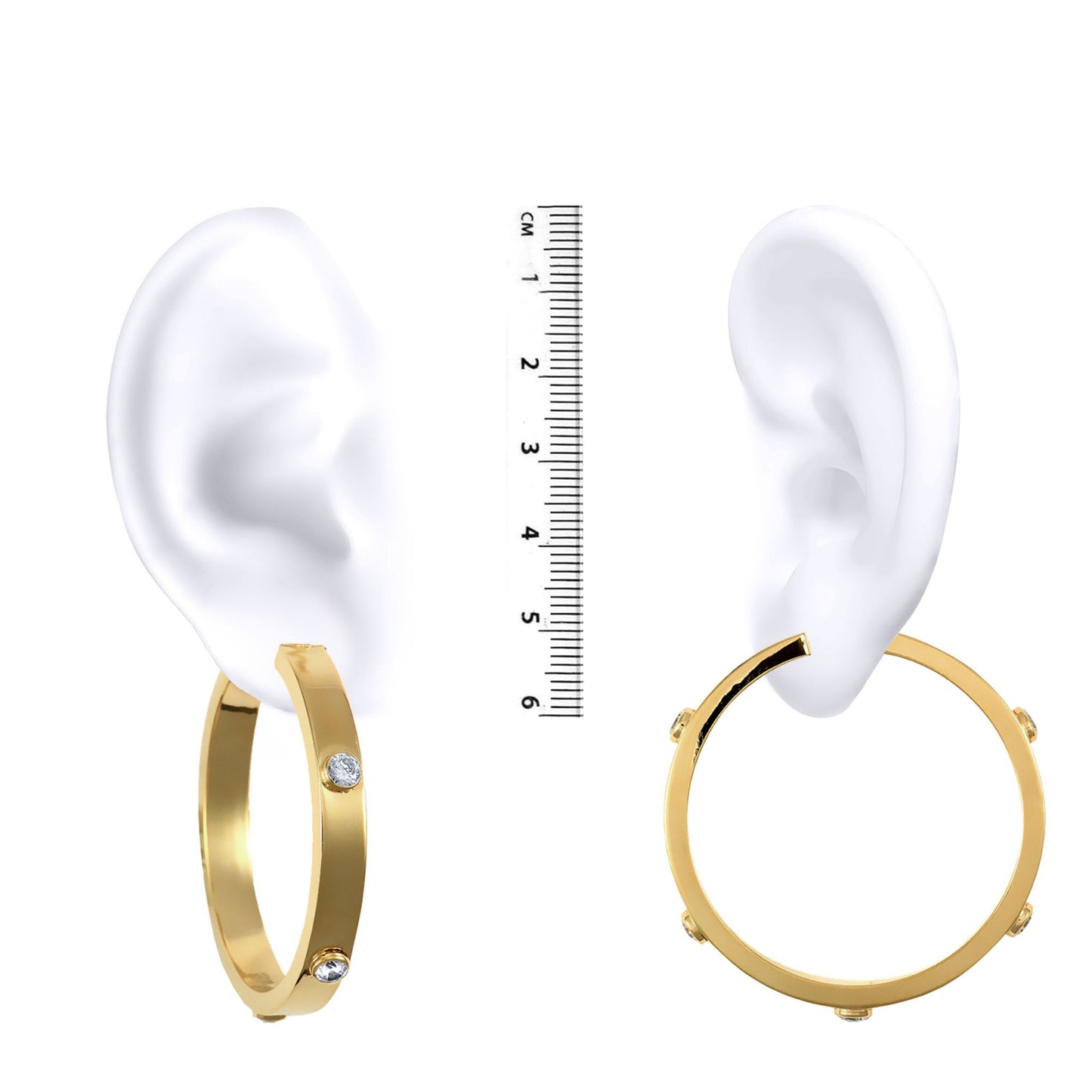 9ct Gold  CZ Square Tube 6mm Hoop Earrings 46mm - JER482C