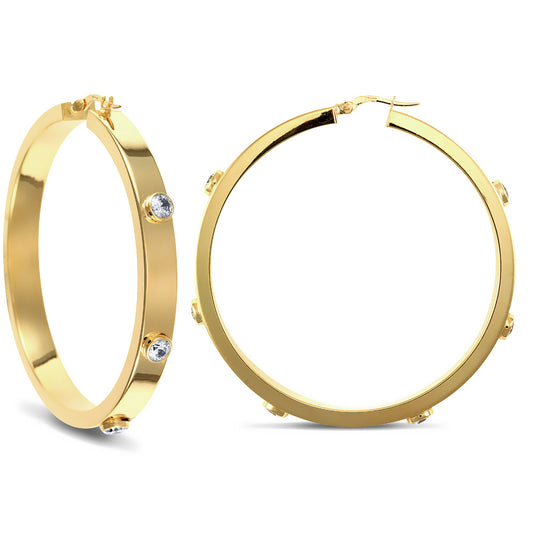 9ct Gold  CZ Square Tube 6mm Hoop Earrings 55mm - JER482D