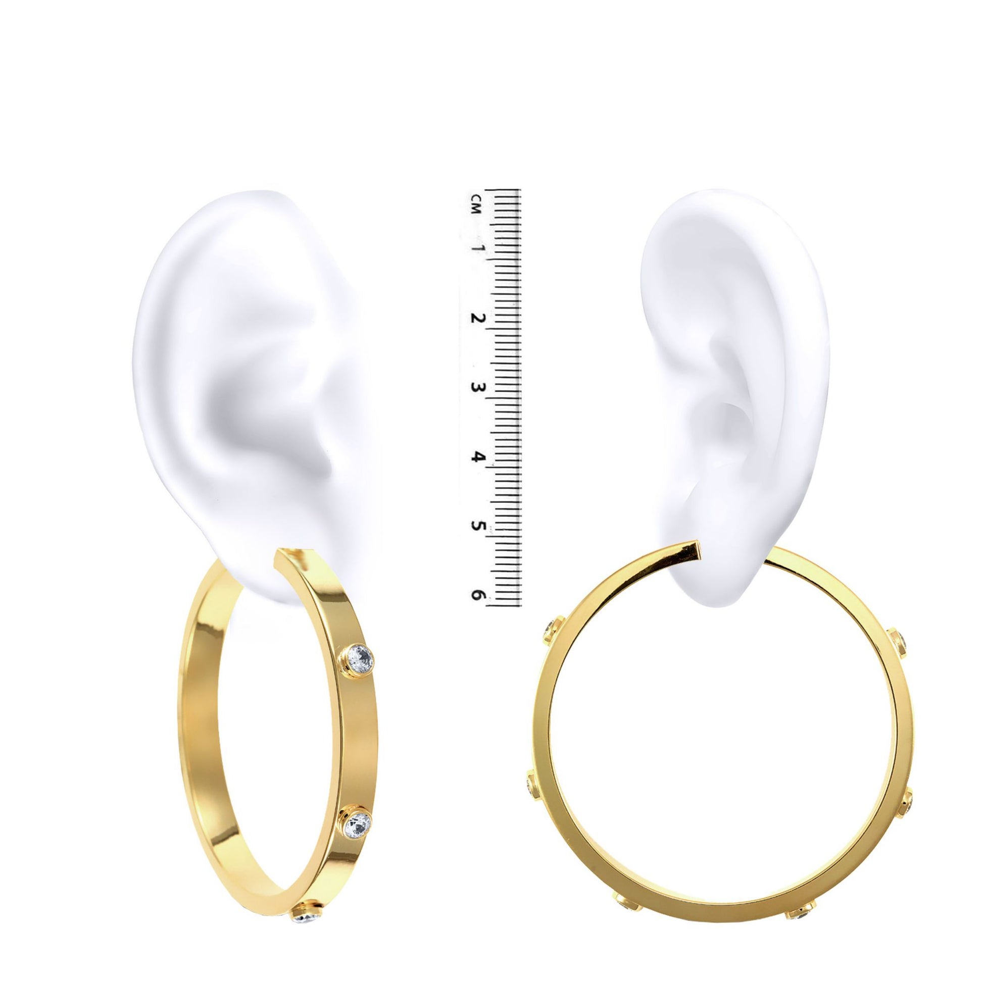 9ct Gold  CZ Square Tube 6mm Hoop Earrings 55mm - JER482D