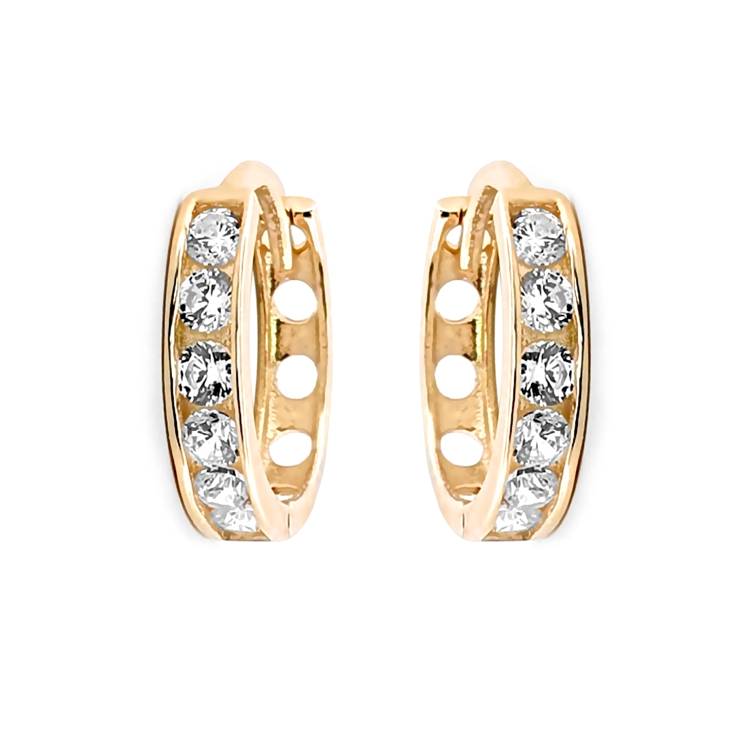 9ct Gold  CZ Eternity 2mm Huggie Hoop Earrings 11mm - JER518