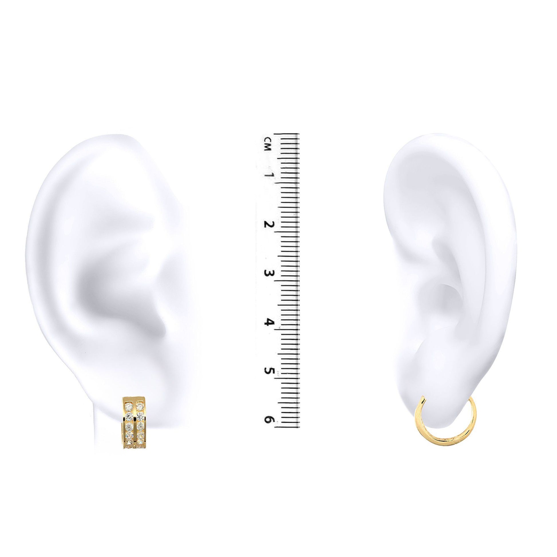 9ct Gold  CZ 2 Row Eternity 4.5mm Huggie Hoop Earrings 12mm - JER521