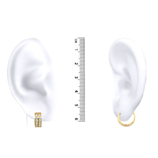 9ct Gold  CZ 2 Row Eternity 4.5mm Huggie Hoop Earrings 12mm - JER521