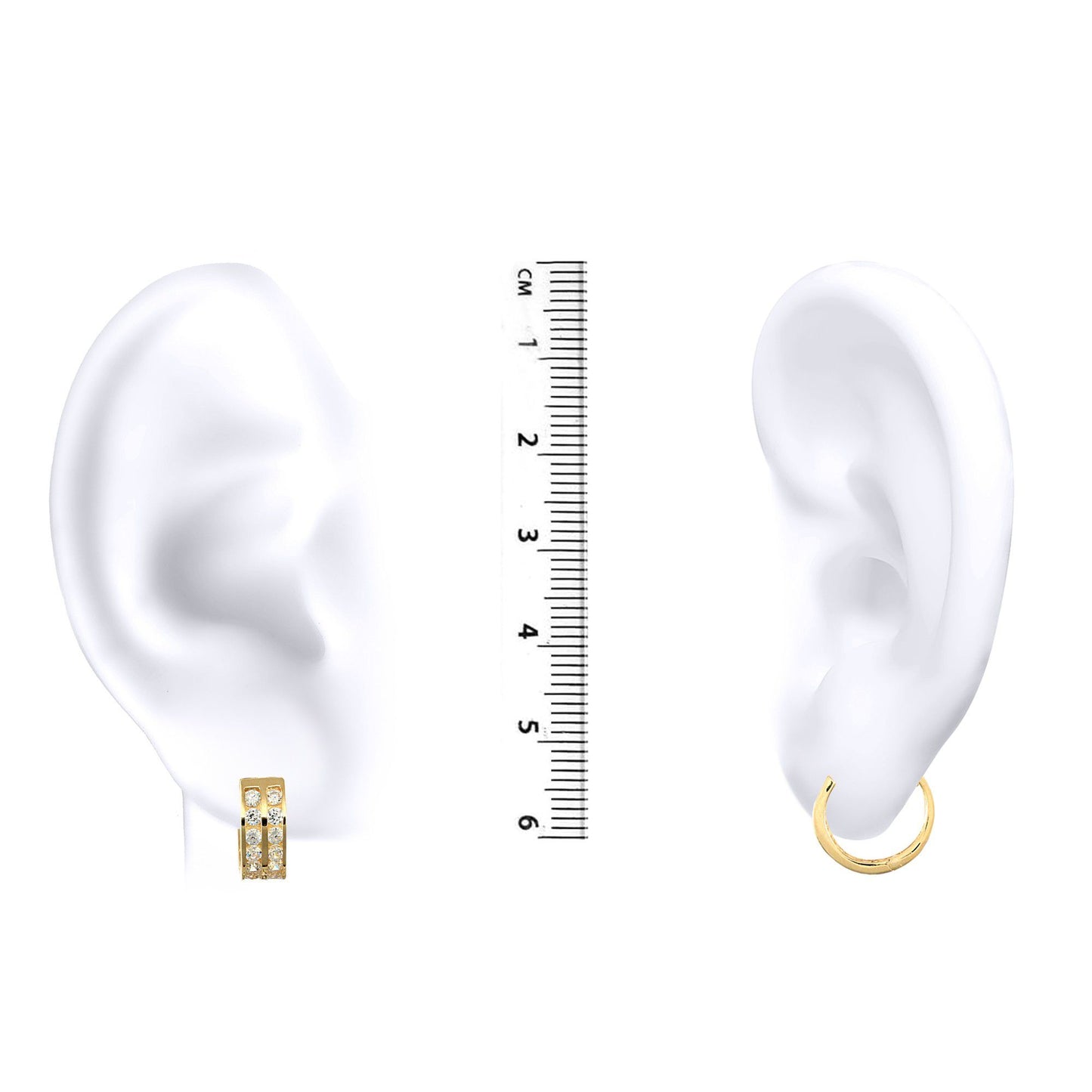 9ct Gold  CZ 2 Row Eternity 4.5mm Huggie Hoop Earrings 12mm - JER521